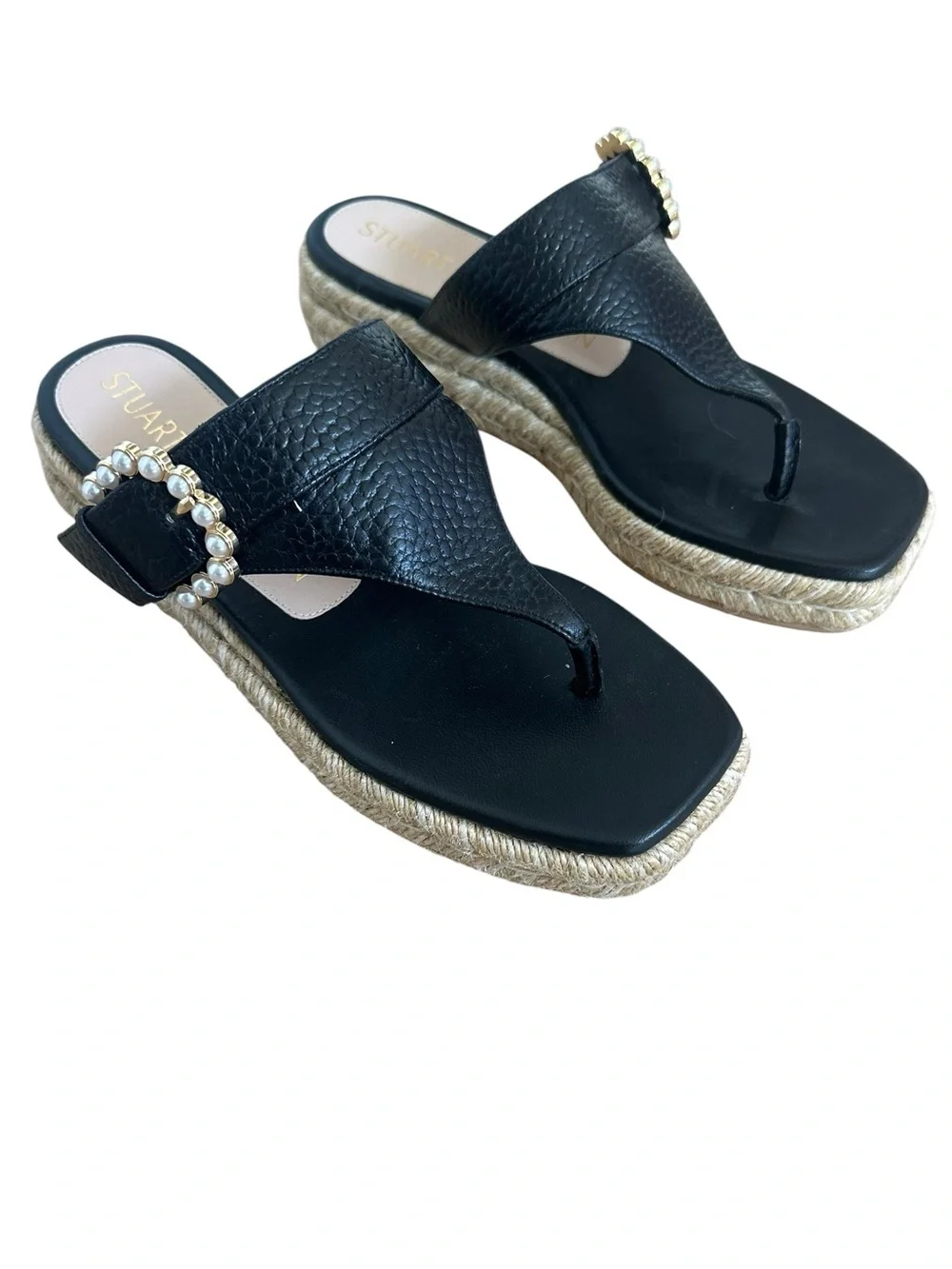 Stuart Weitzman Pearl Buckle Espadrille Sandal
